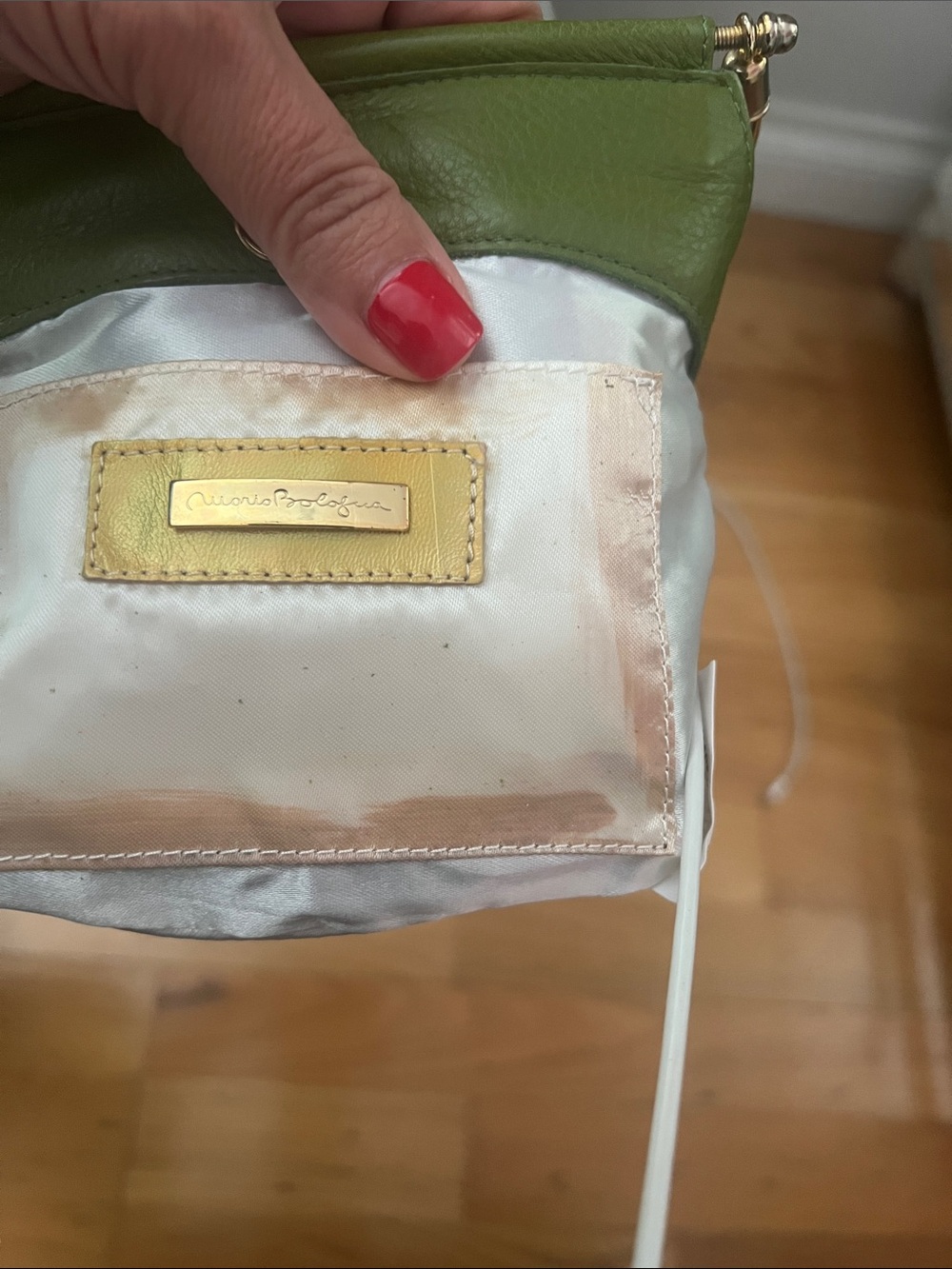 Olive Green Mini Leather Bag with Gold Accents - Picture 10 of 10